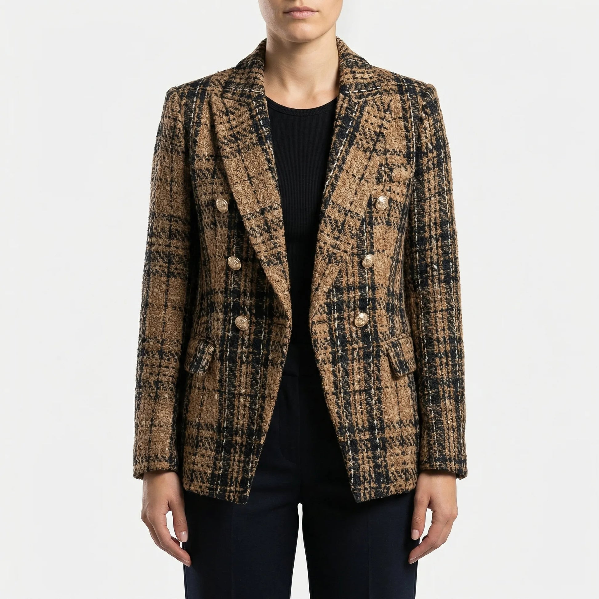Plaideure | Double-Breasted Plaid Slim Blazer
