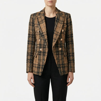 Plaideure | Double-Breasted Plaid Slim Blazer