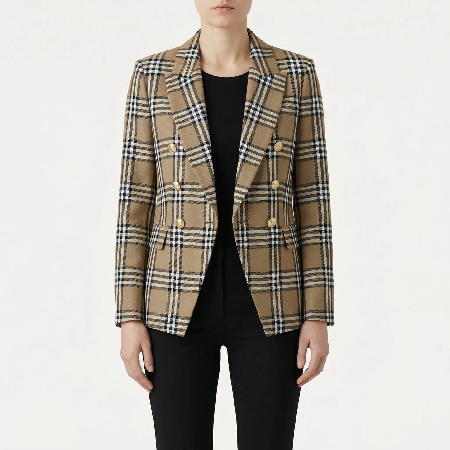Plaideure | Double-Breasted Plaid Slim Blazer