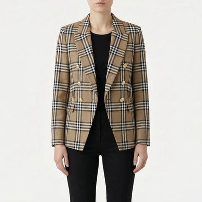 Plaideure | Double-Breasted Plaid Slim Blazer
