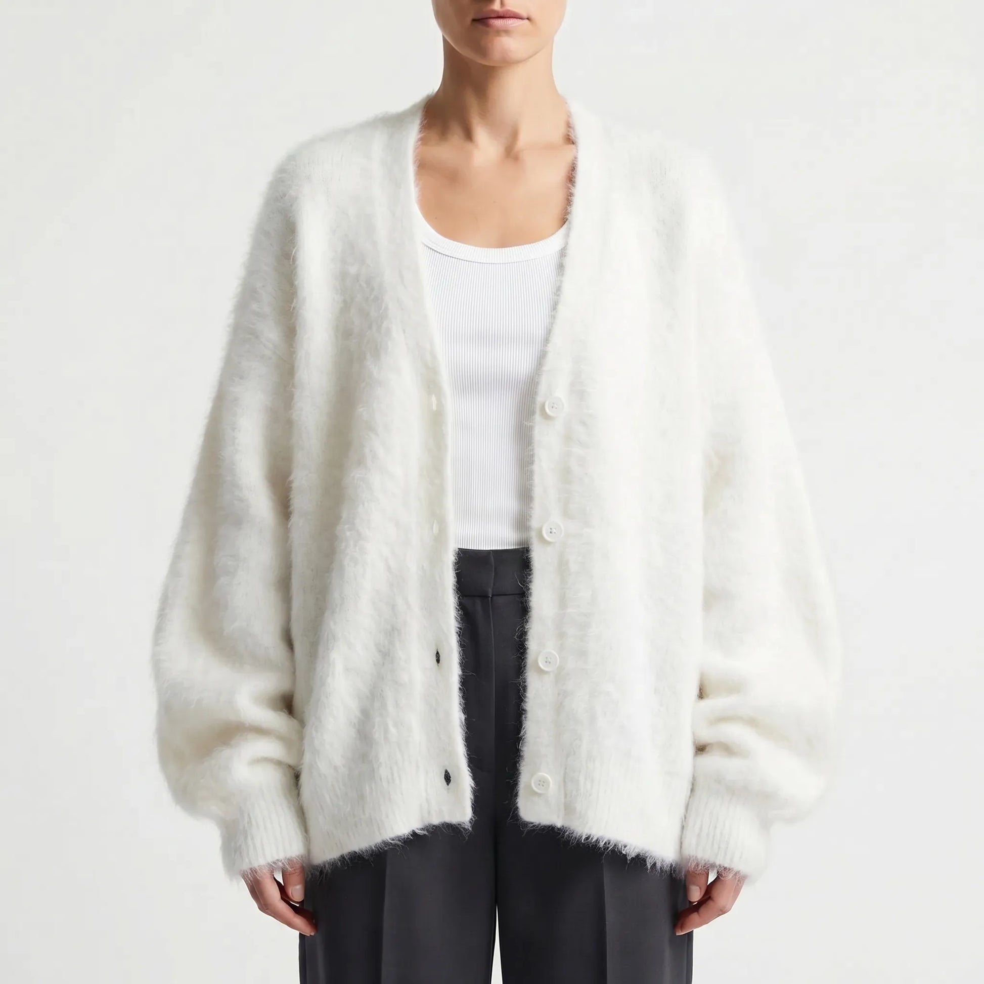 Plushka | Fluffy V-Neck Button-Up Cardigan