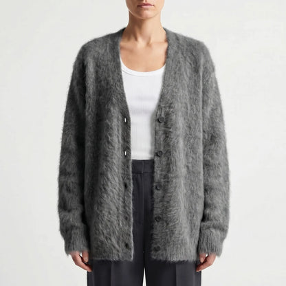 Plushka | Fluffy V-Neck Button-Up Cardigan