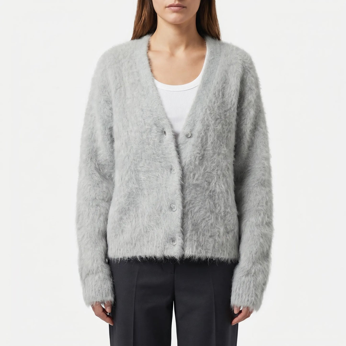 Plushka | Fluffy V-Neck Button-Up Cardigan