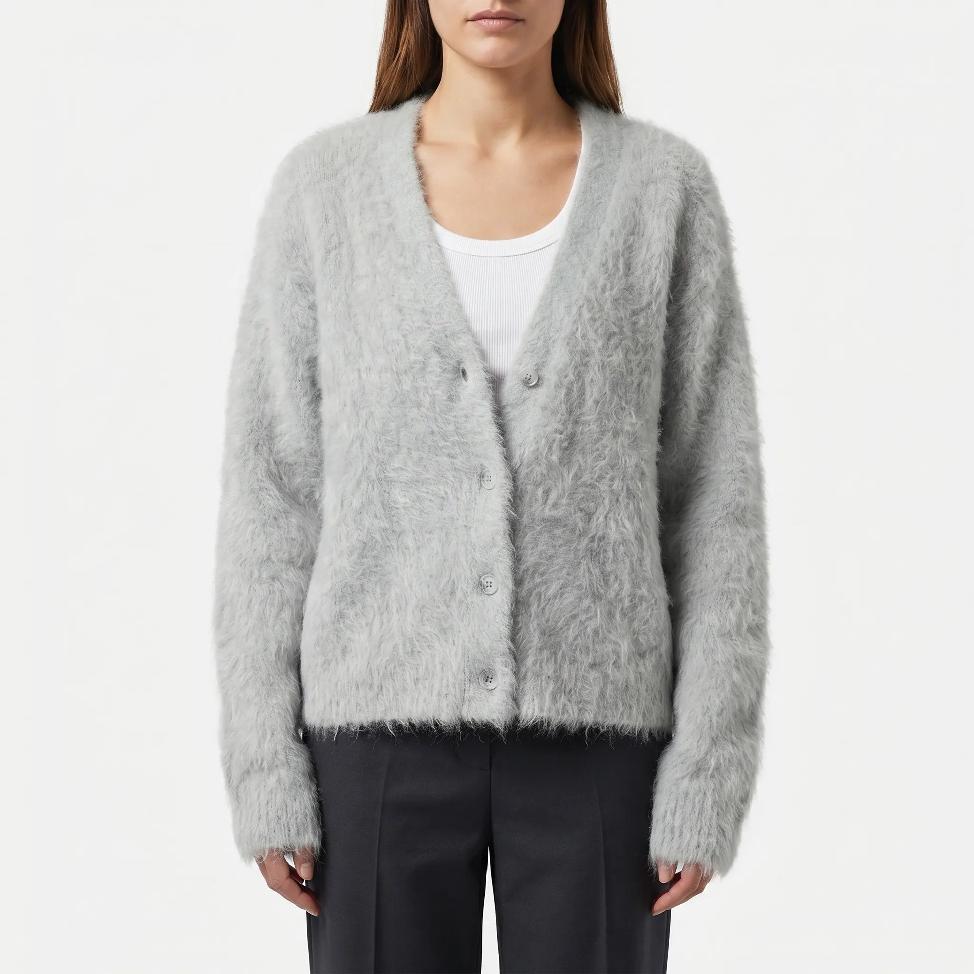 Plushka | Fluffy V-Neck Button-Up Cardigan