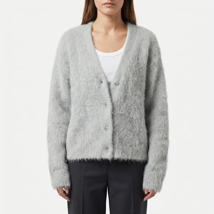 Plushka | Fluffy V-Neck Button-Up Cardigan