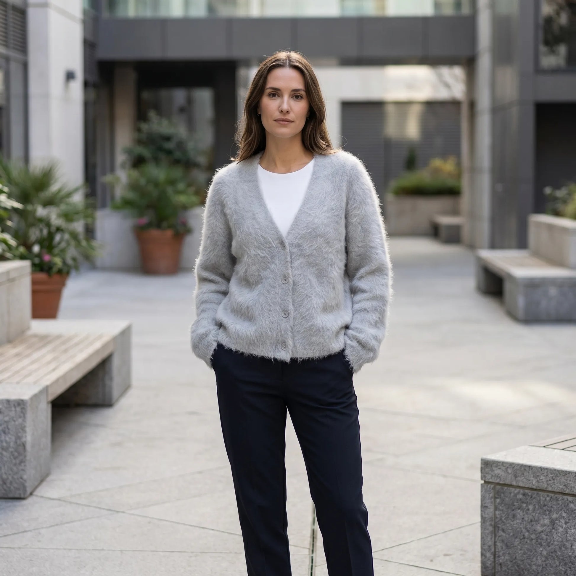 Plushka | Fluffy V-Neck Button-Up Cardigan