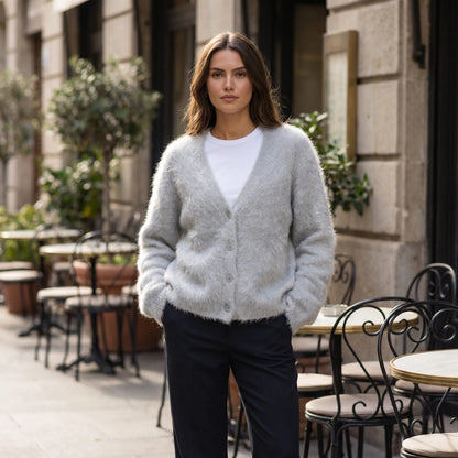 Plushka | Fluffy V-Neck Button-Up Cardigan