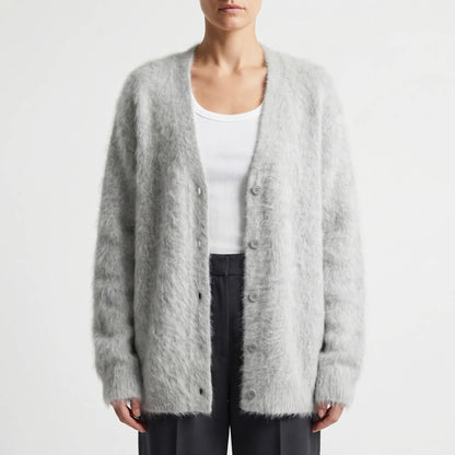 Plushka | Fluffy V-Neck Button-Up Cardigan