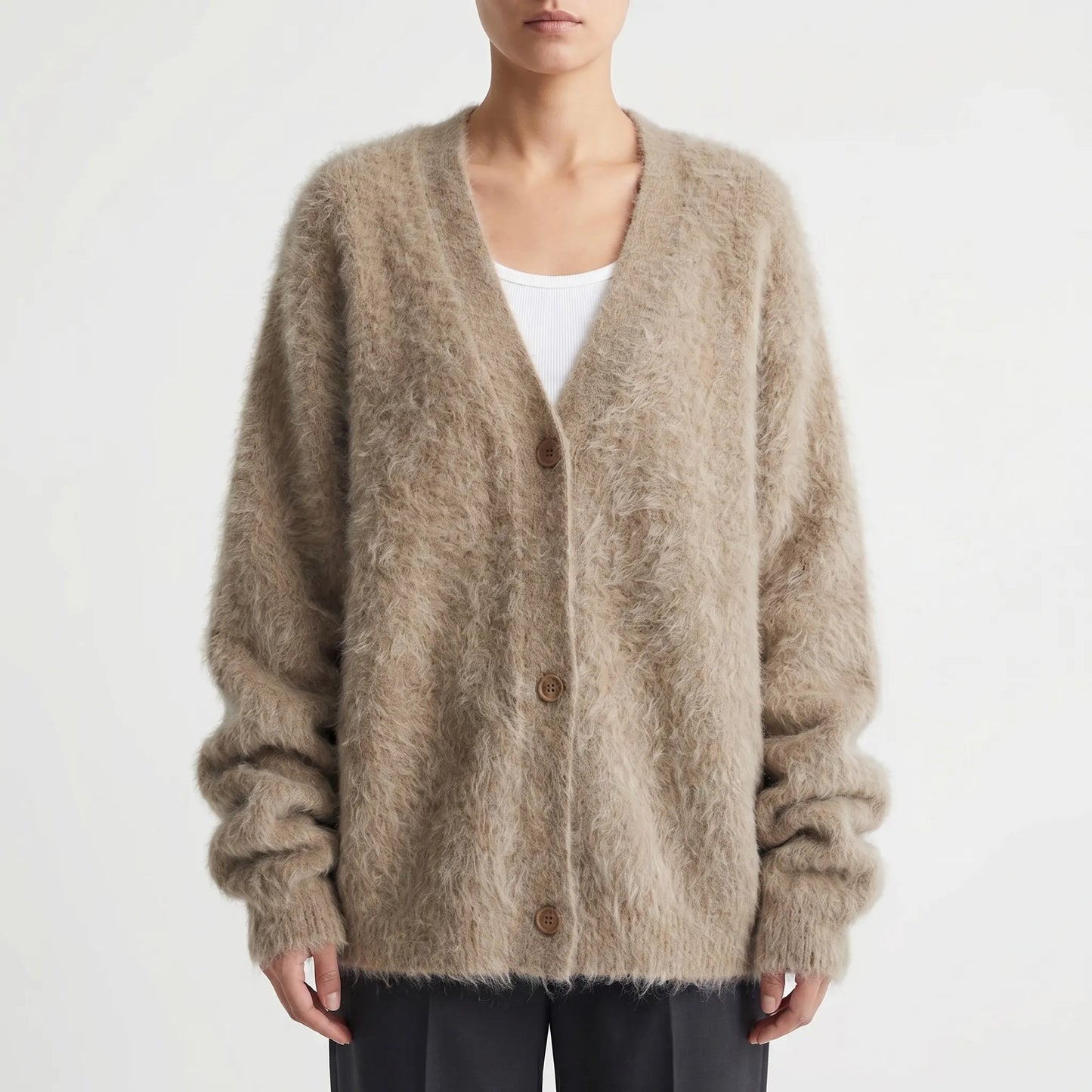 Plushka | Fluffy V-Neck Button-Up Cardigan