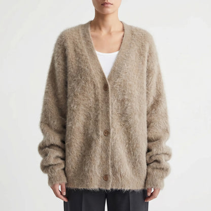 Plushka | Fluffy V-Neck Button-Up Cardigan
