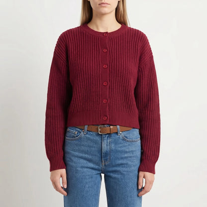 Rибоне | Cropped Single-Breasted Ribbed Cardigan