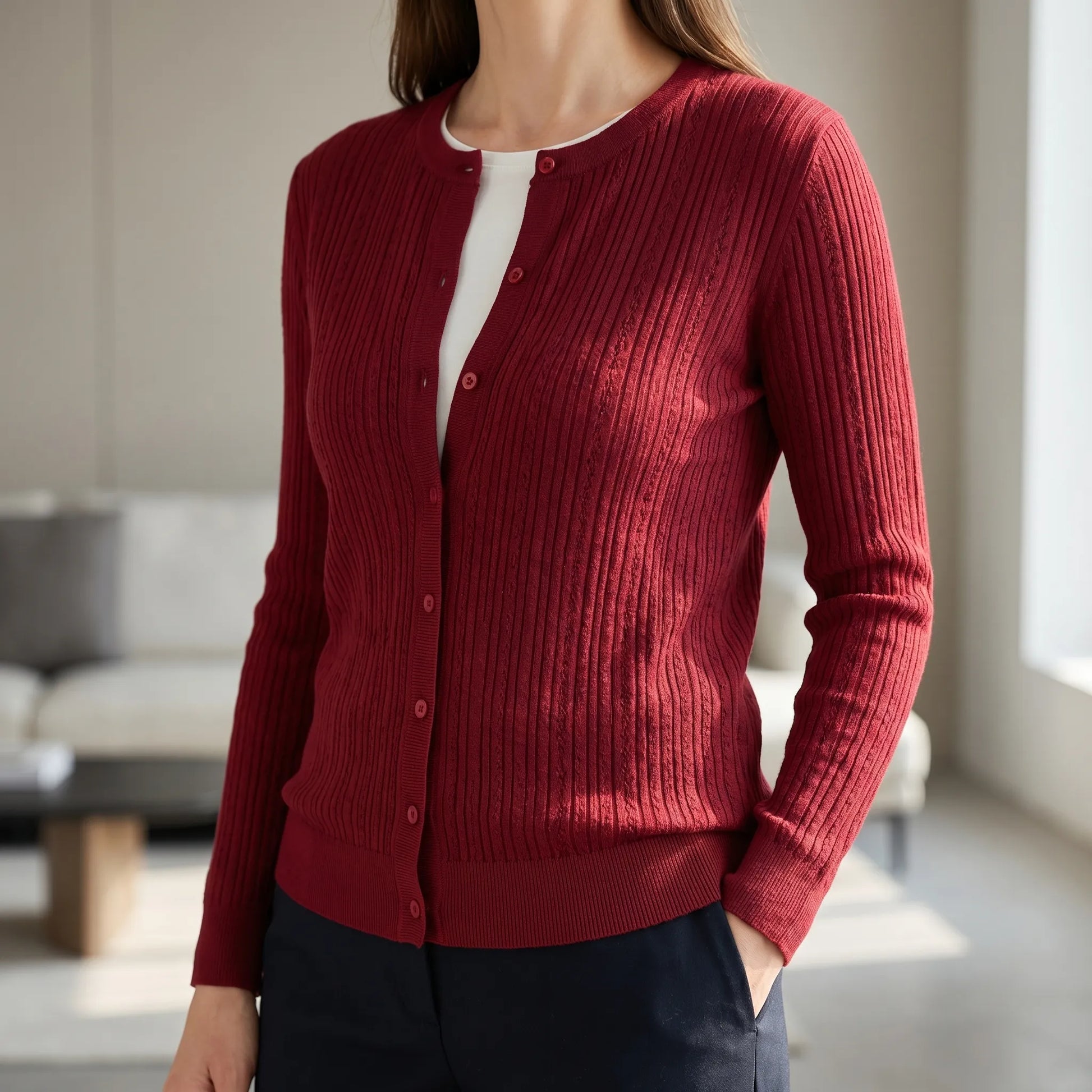 Rибоне | Cropped Single-Breasted Ribbed Cardigan