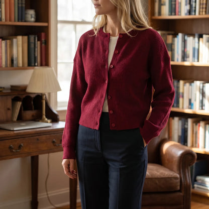 Rибоне | Cropped Single-Breasted Ribbed Cardigan