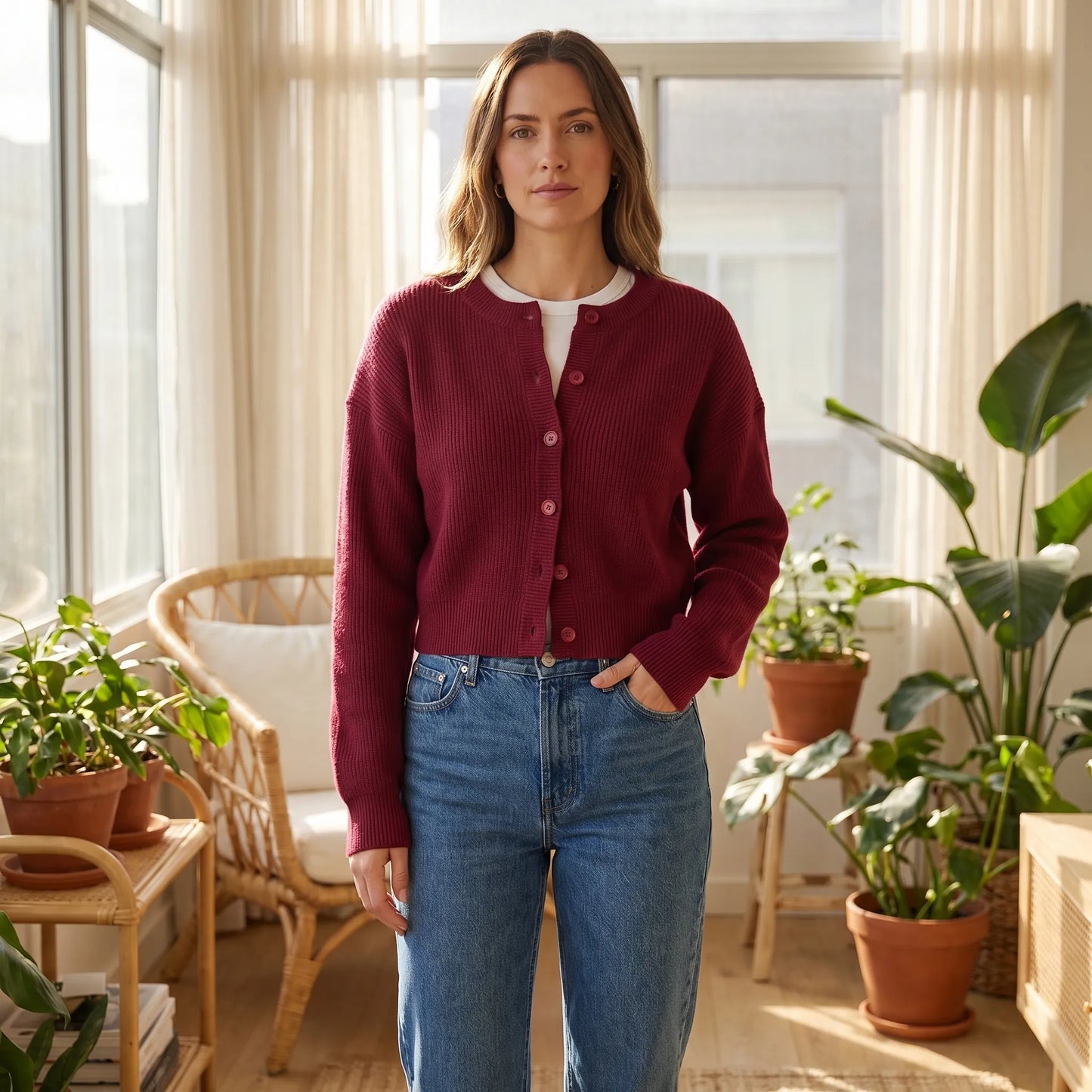 Rибоне | Cropped Single-Breasted Ribbed Cardigan