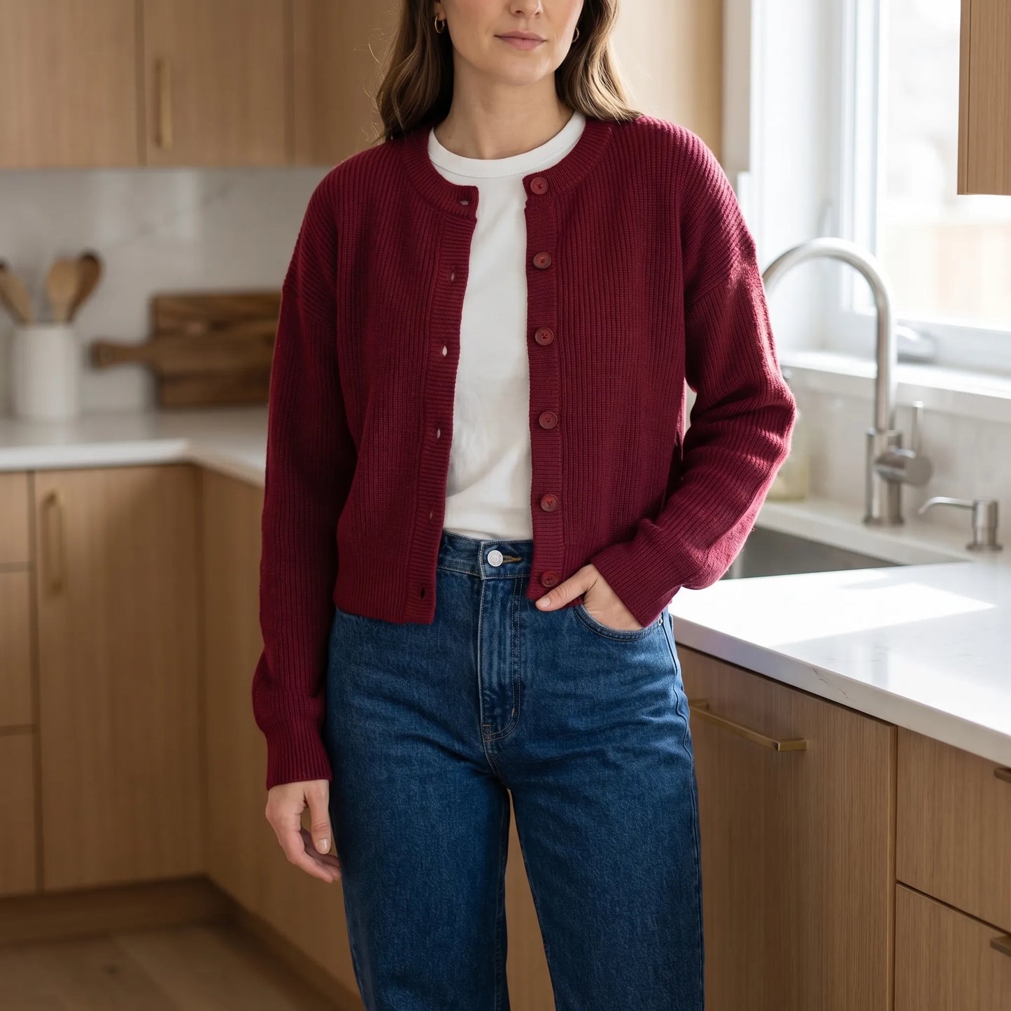 Rибоне | Cropped Single-Breasted Ribbed Cardigan