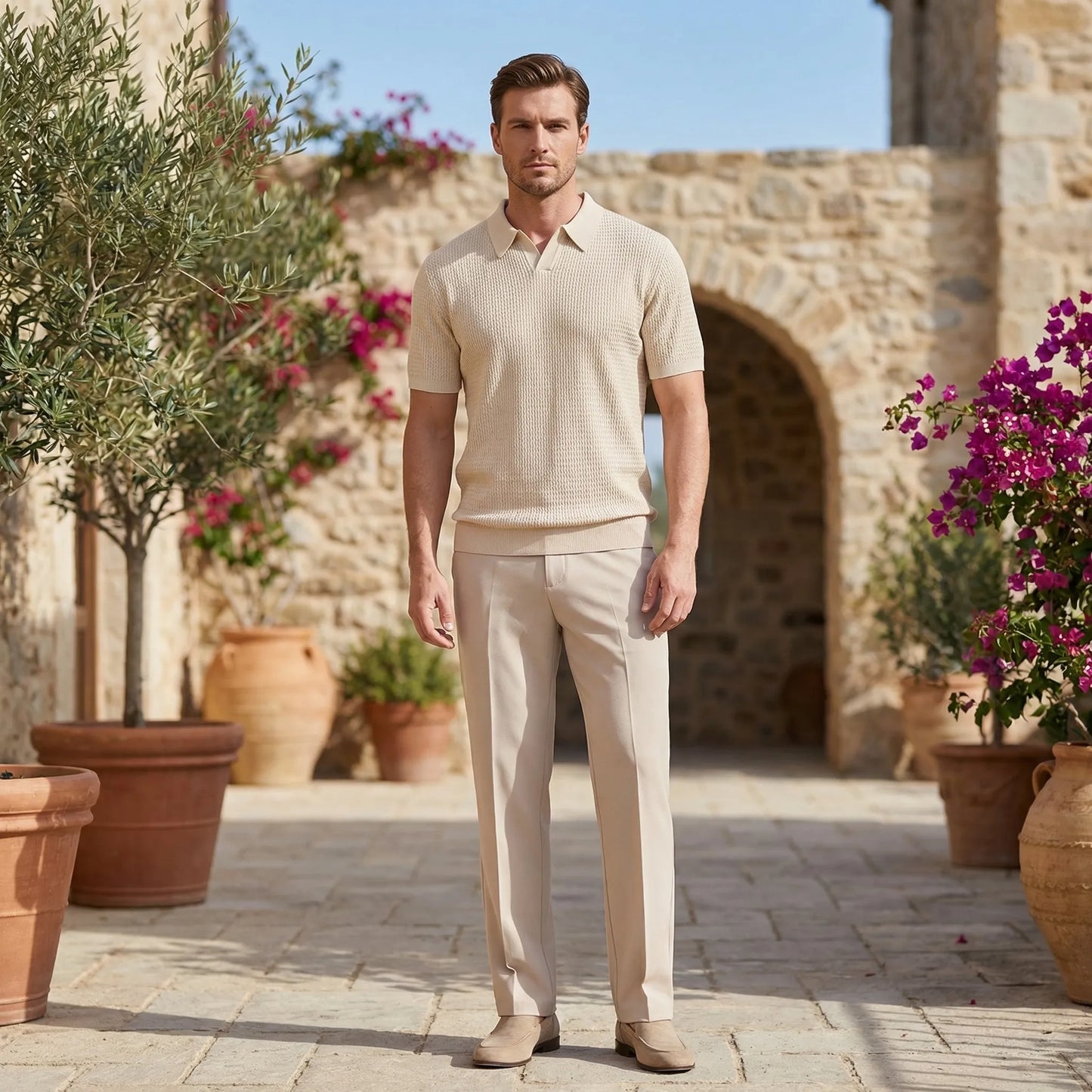 Raffinox - Textured Knit Polo And Trouser Set