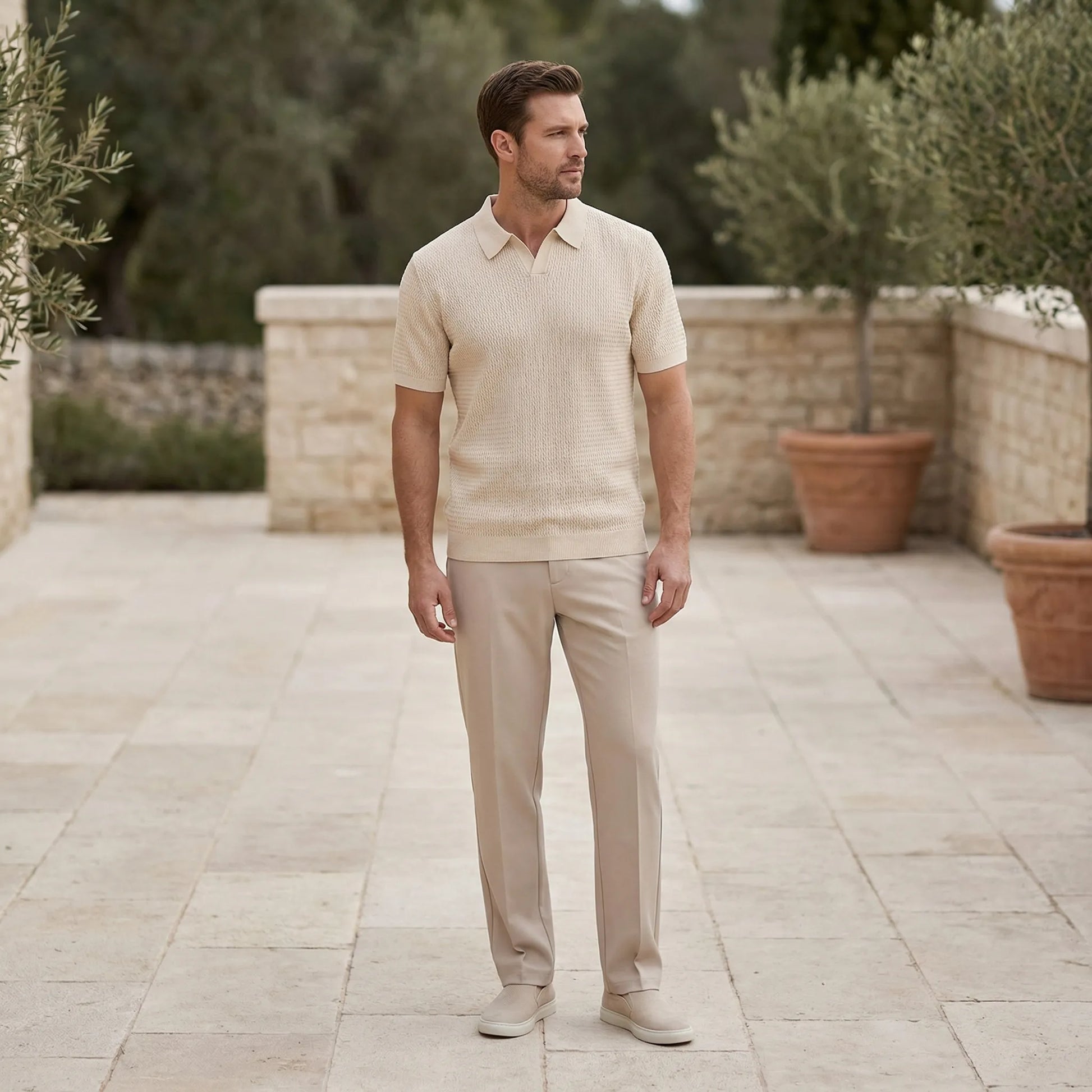 Raffinox - Textured Knit Polo And Trouser Set