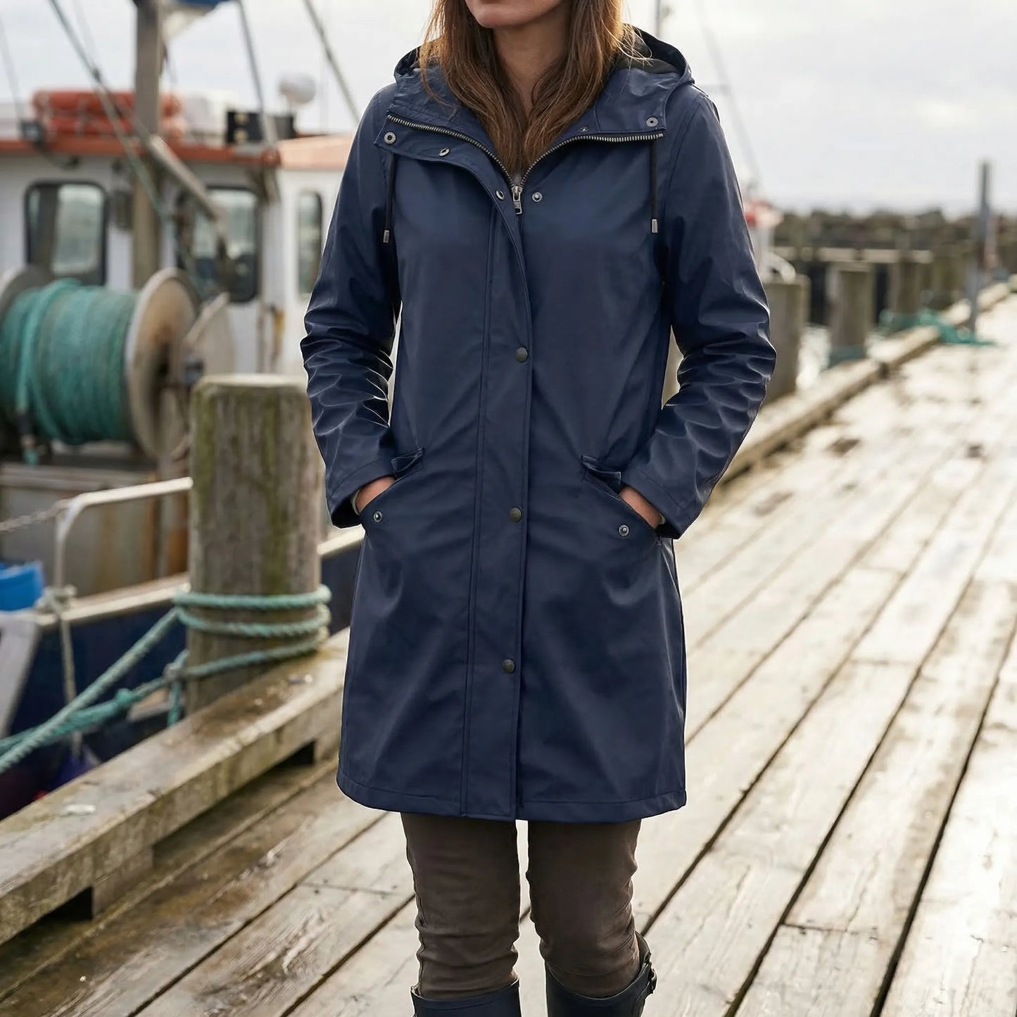 Rainova - Hooded Water-Repellent Long Jacket