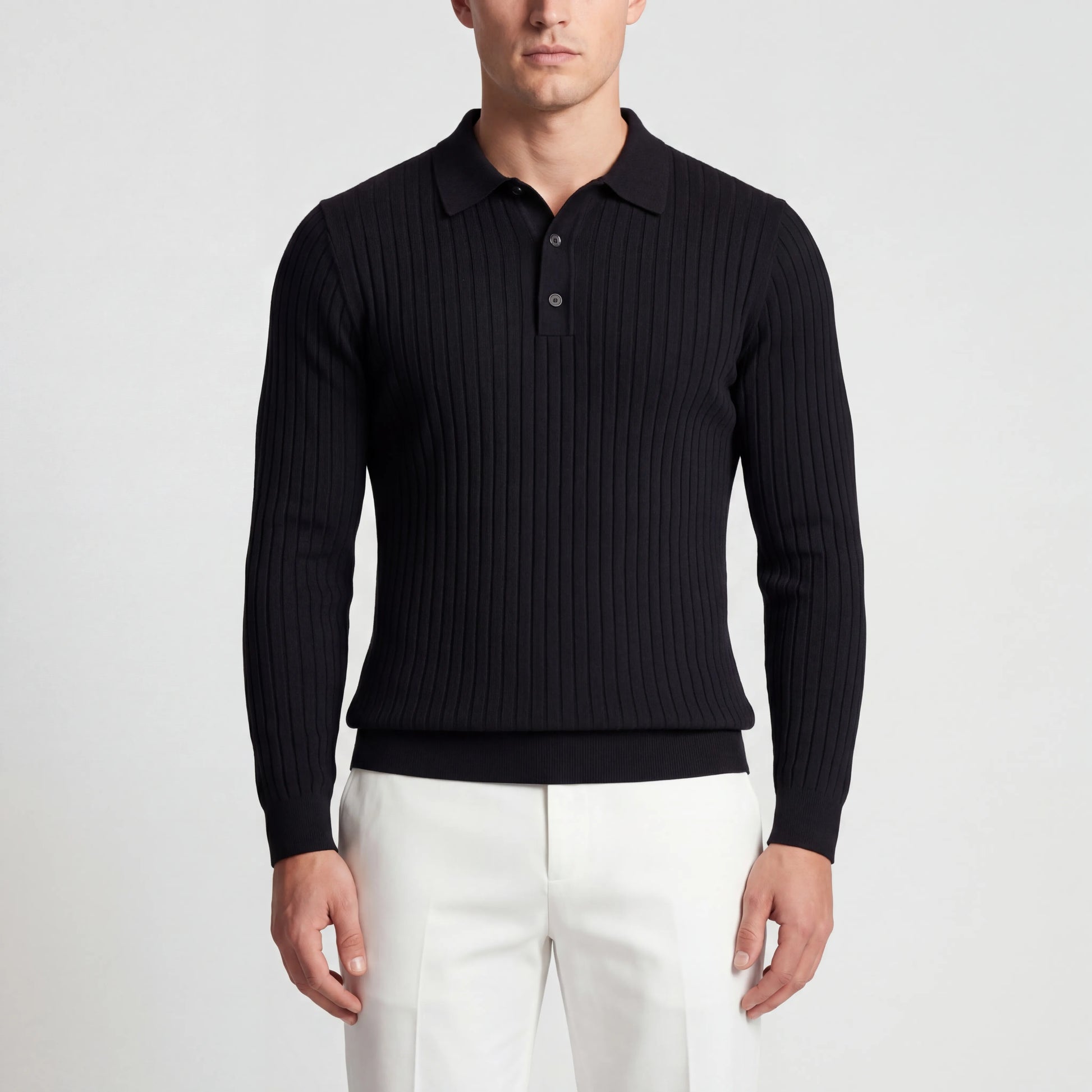 Ribvello - Long Sleeve Ribbed Polo Shirt