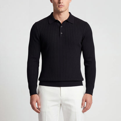 Ribvello - Long Sleeve Ribbed Polo Shirt