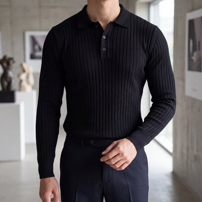 Ribvello - Long Sleeve Ribbed Polo Shirt