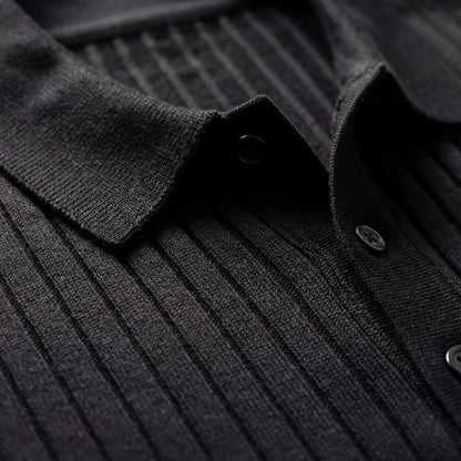 Ribvello - Long Sleeve Ribbed Polo Shirt