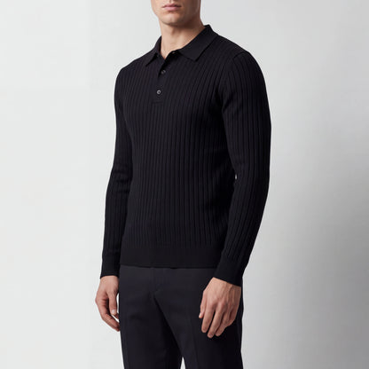 Ribvello - Long Sleeve Ribbed Polo Shirt