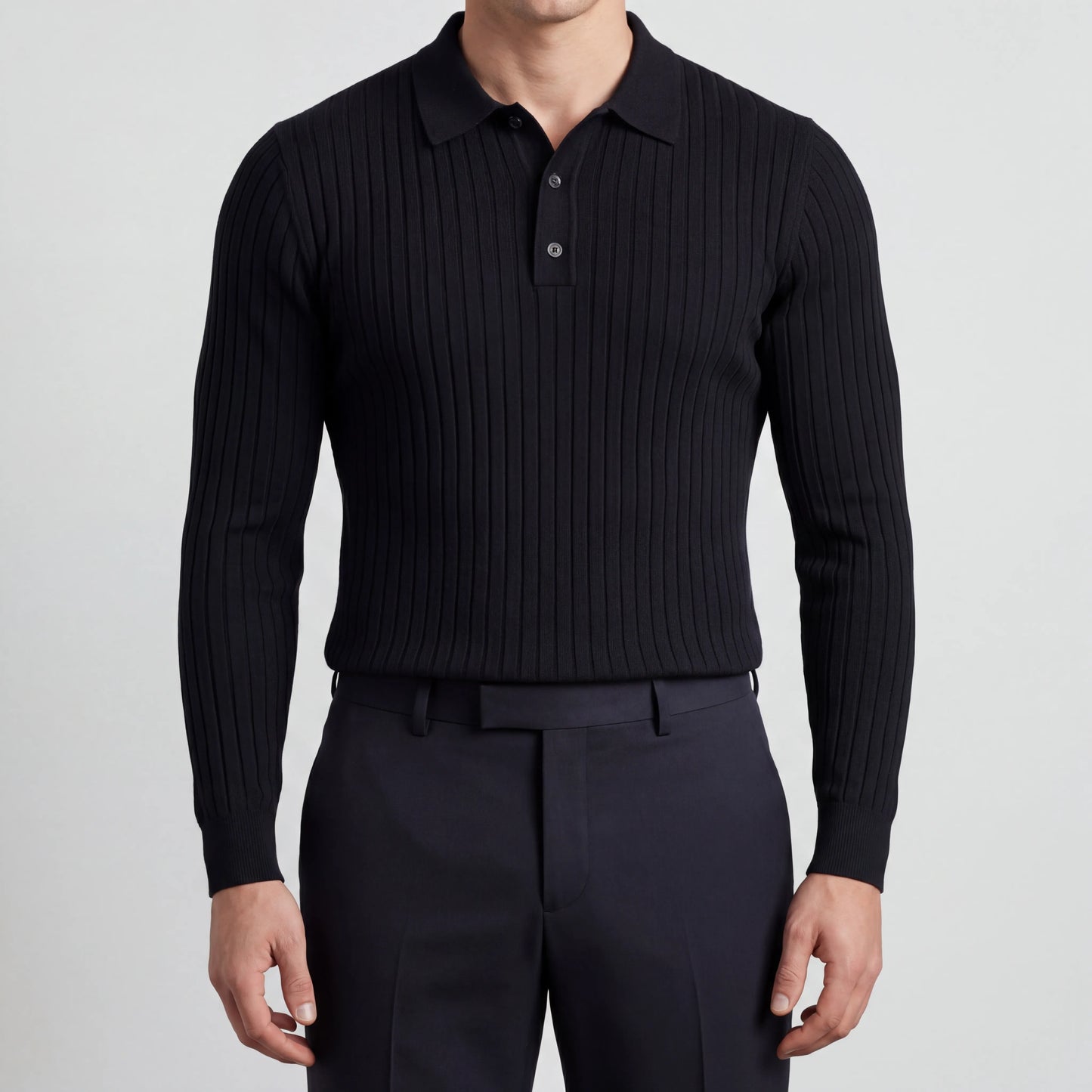 Ribvello - Long Sleeve Ribbed Polo Shirt