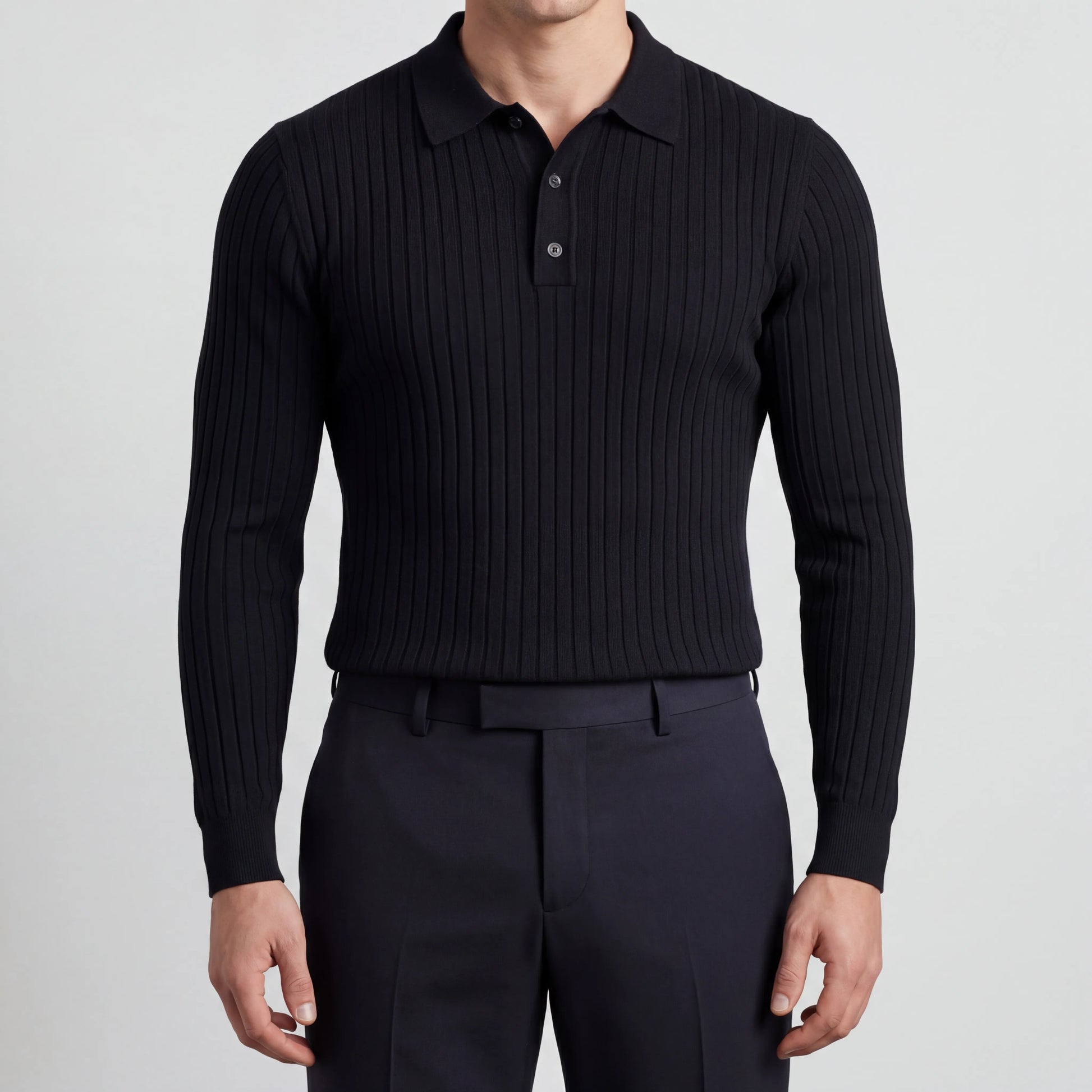Ribvello - Long Sleeve Ribbed Polo Shirt
