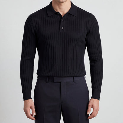 Ribvello - Long Sleeve Ribbed Polo Shirt