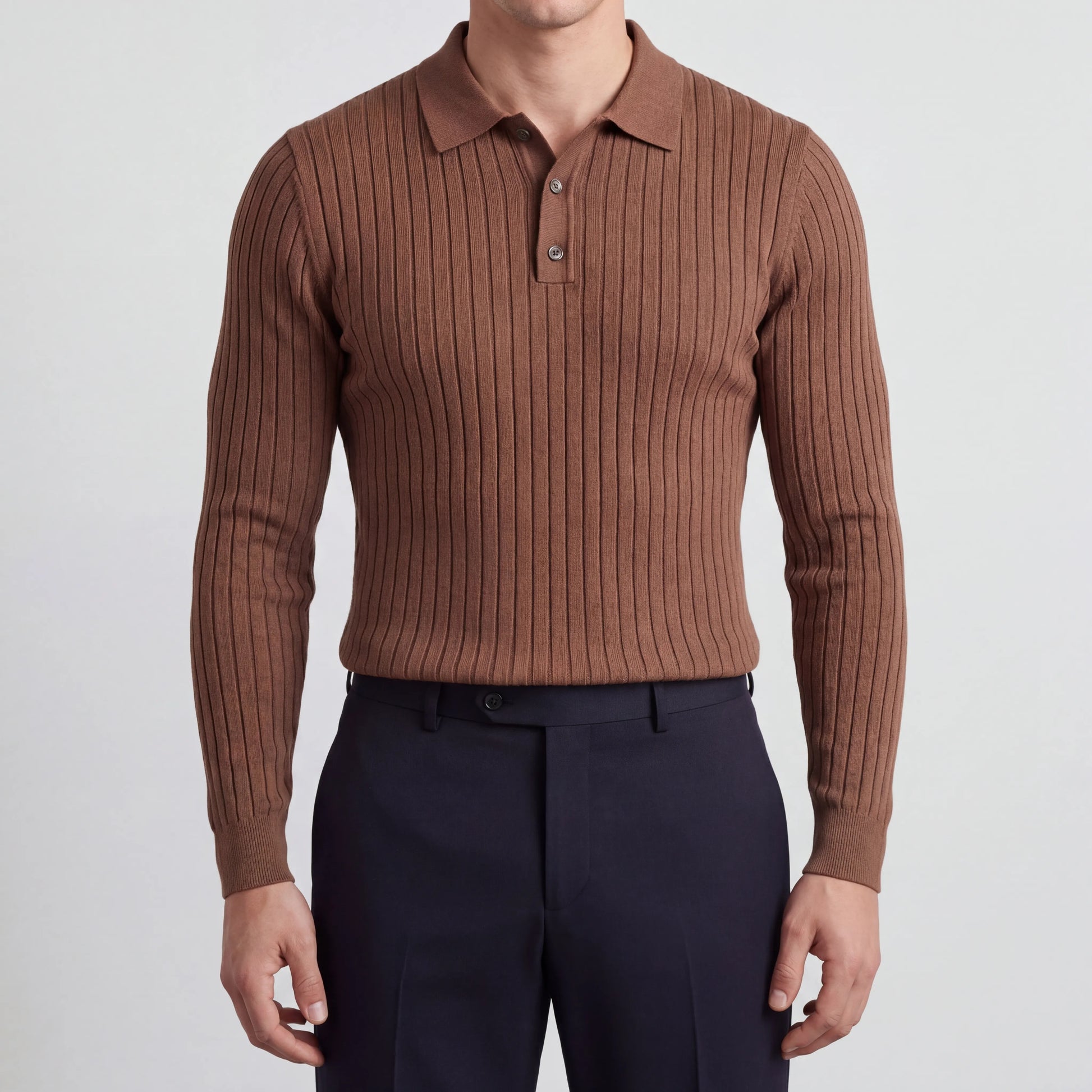 Ribvello - Long Sleeve Ribbed Polo Shirt