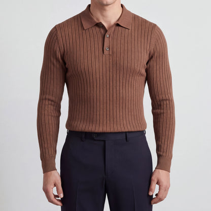 Ribvello - Long Sleeve Ribbed Polo Shirt