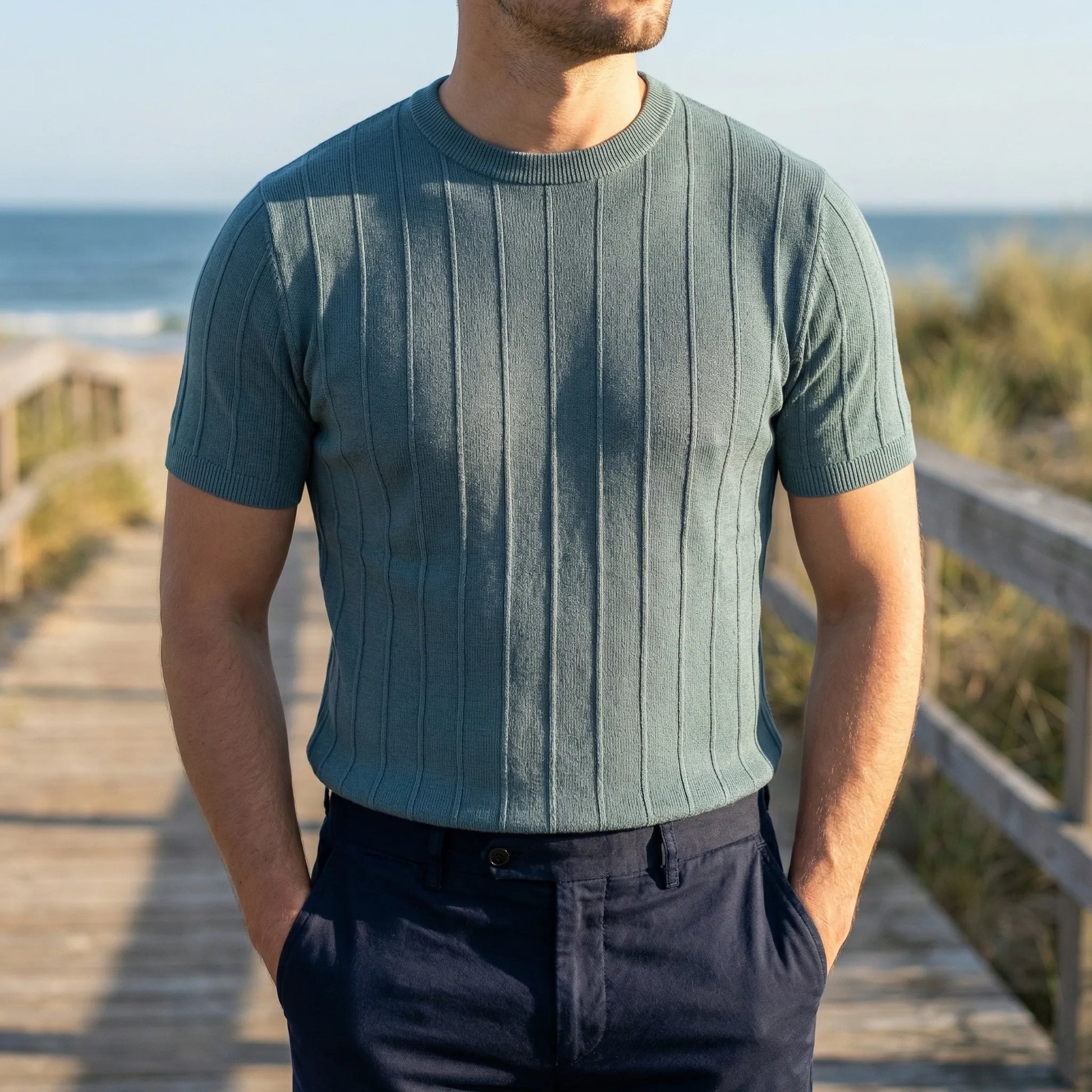 Ribvex | Ribbed Knit Crew Neck Tee