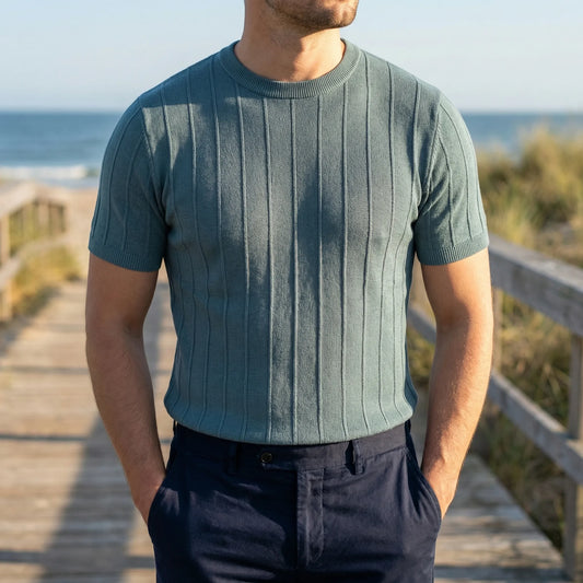 Ribvex | Ribbed Knit Crew Neck Tee