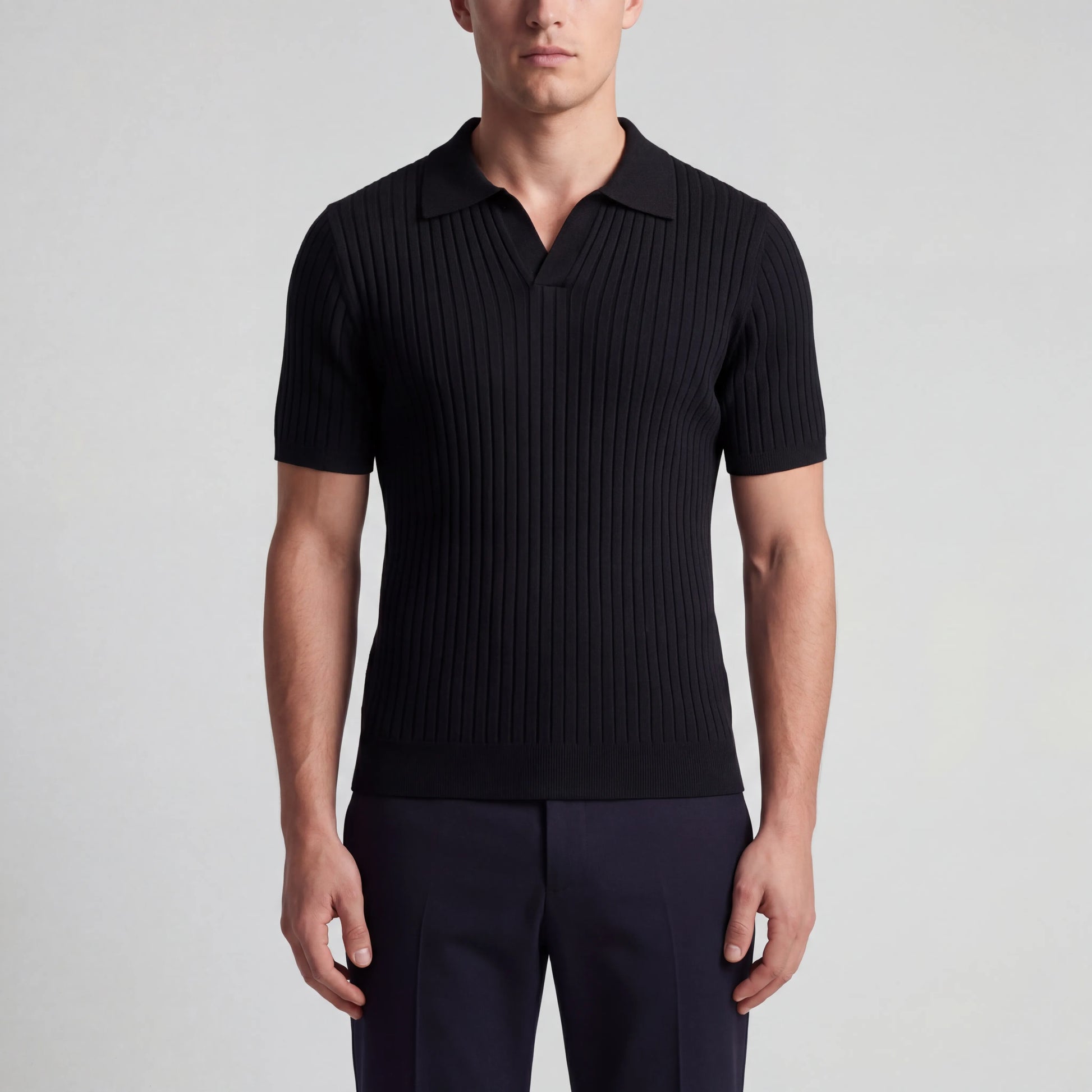 Rovello - Ribbed V-Neck Collared Polo Shirt