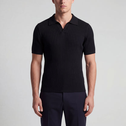 Rovello - Ribbed V-Neck Collared Polo Shirt