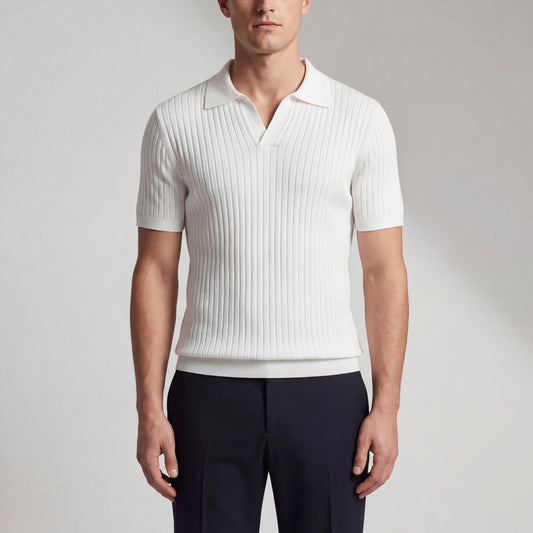 Rovello - Ribbed V-Neck Collared Polo Shirt
