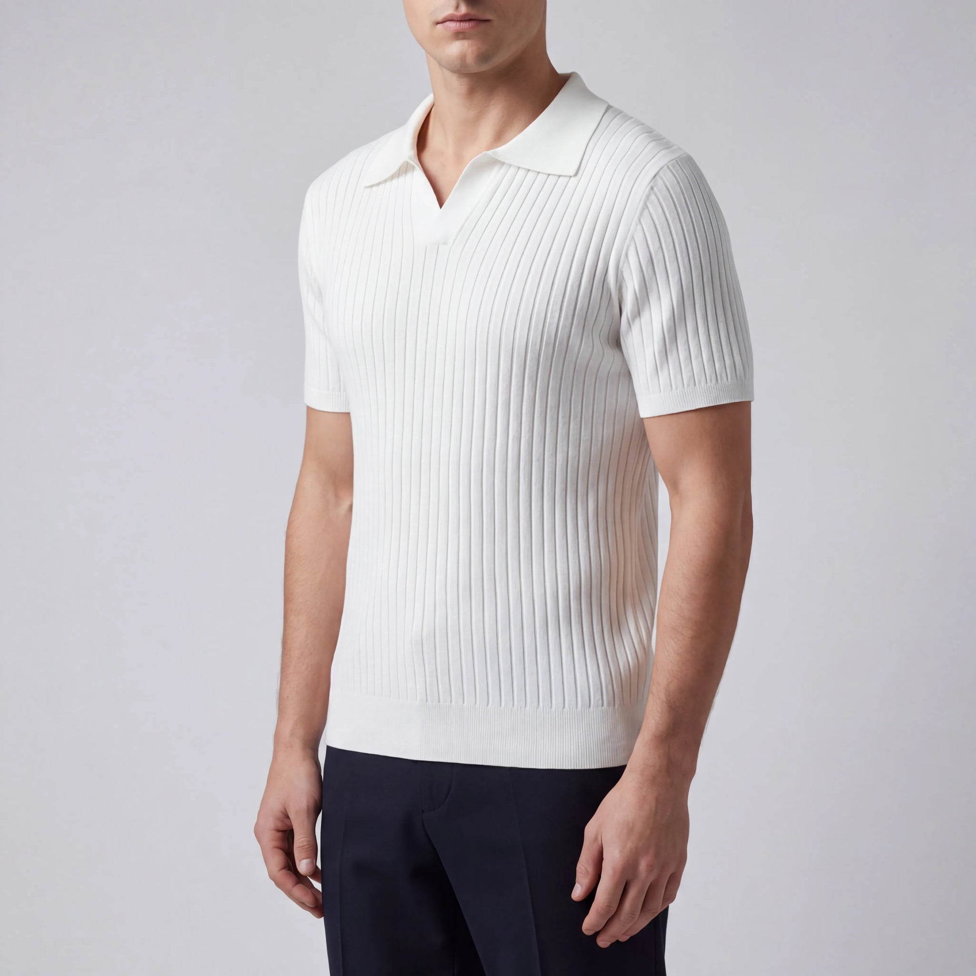 Rovello - Ribbed V-Neck Collared Polo Shirt