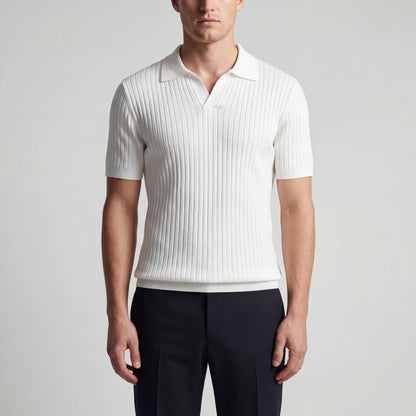 Rovello - Ribbed V-Neck Collared Polo Shirt