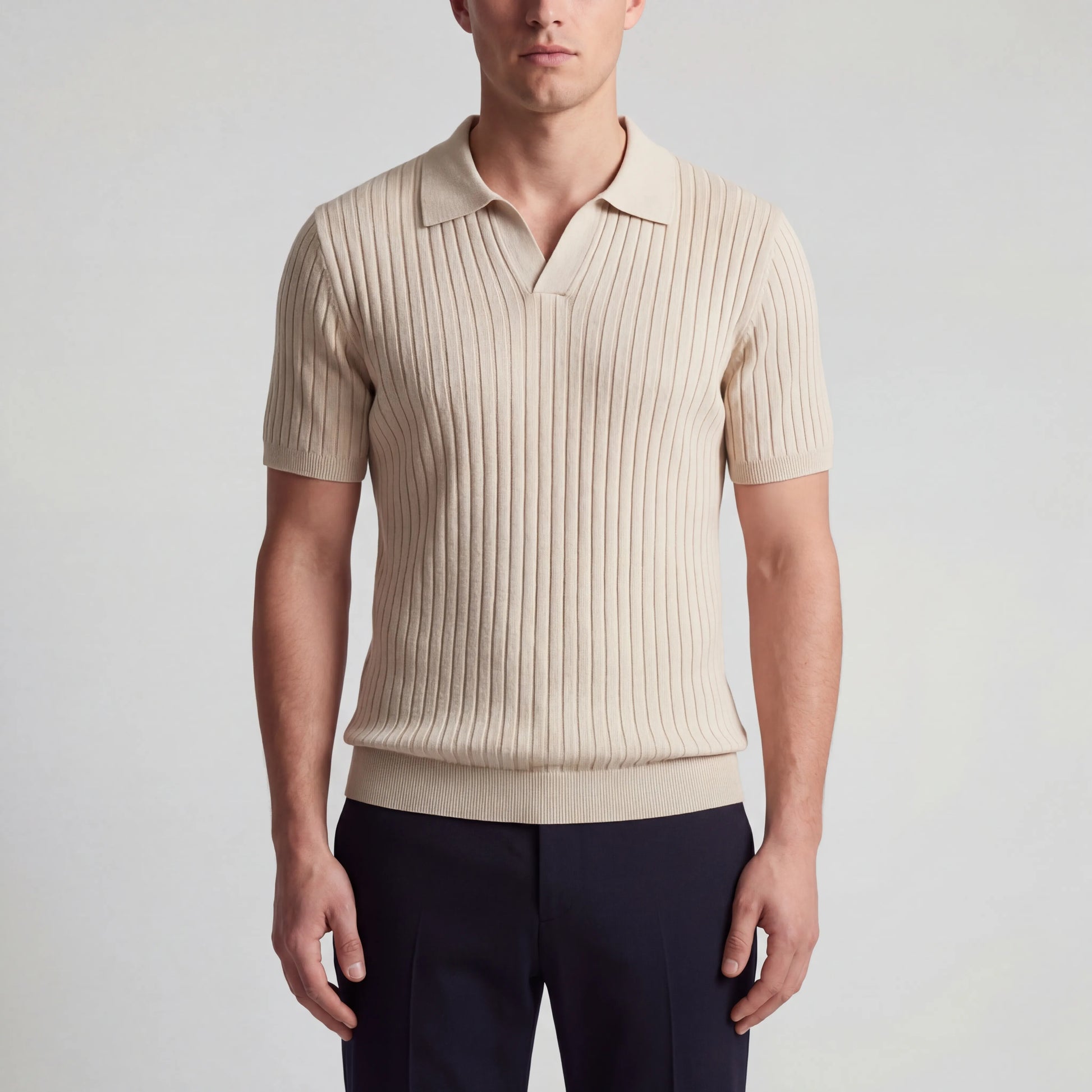 Rovello - Ribbed V-Neck Collared Polo Shirt