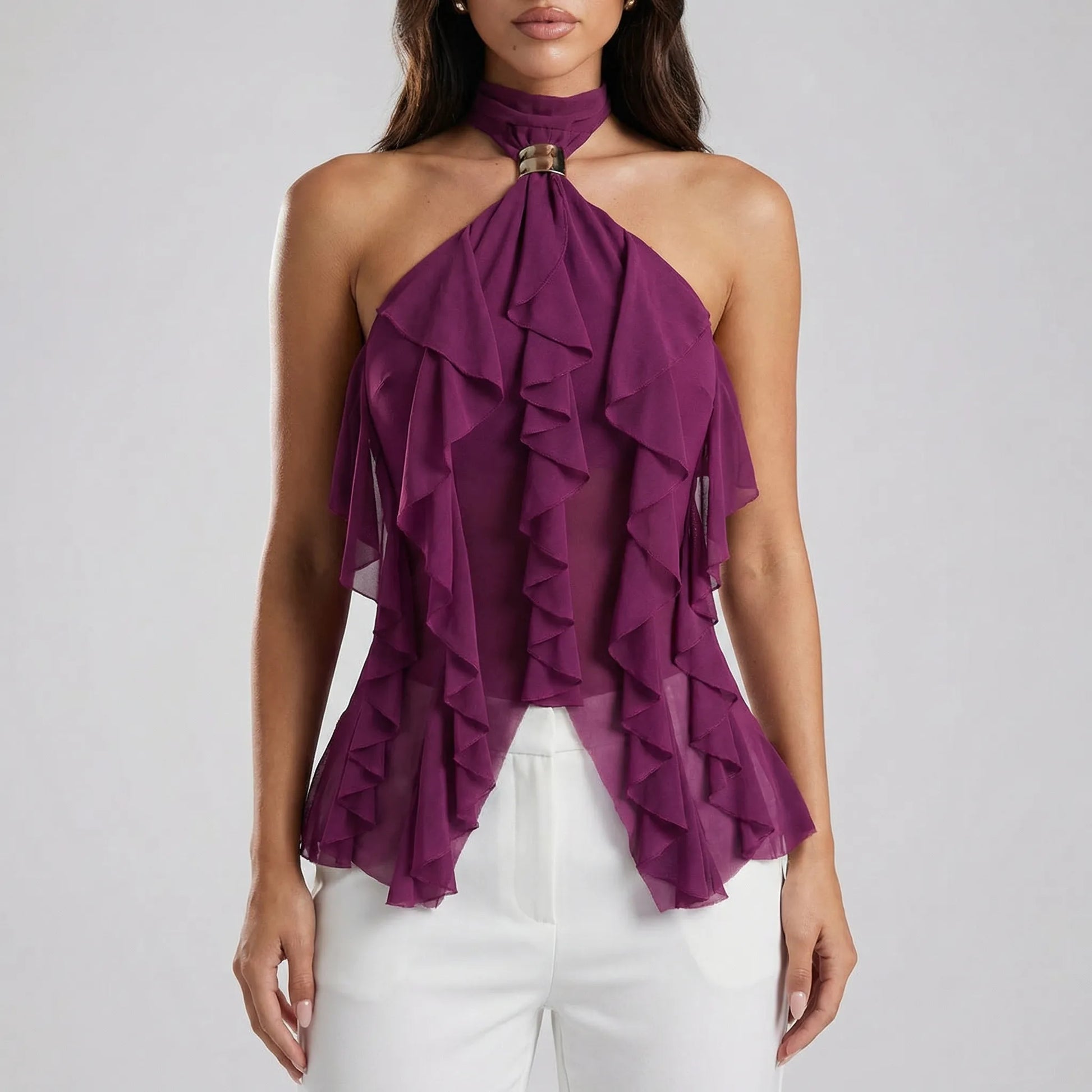 Ruffella | Halter Neck Ruffle Top For Women