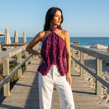 Ruffella | Halter Neck Ruffle Top For Women