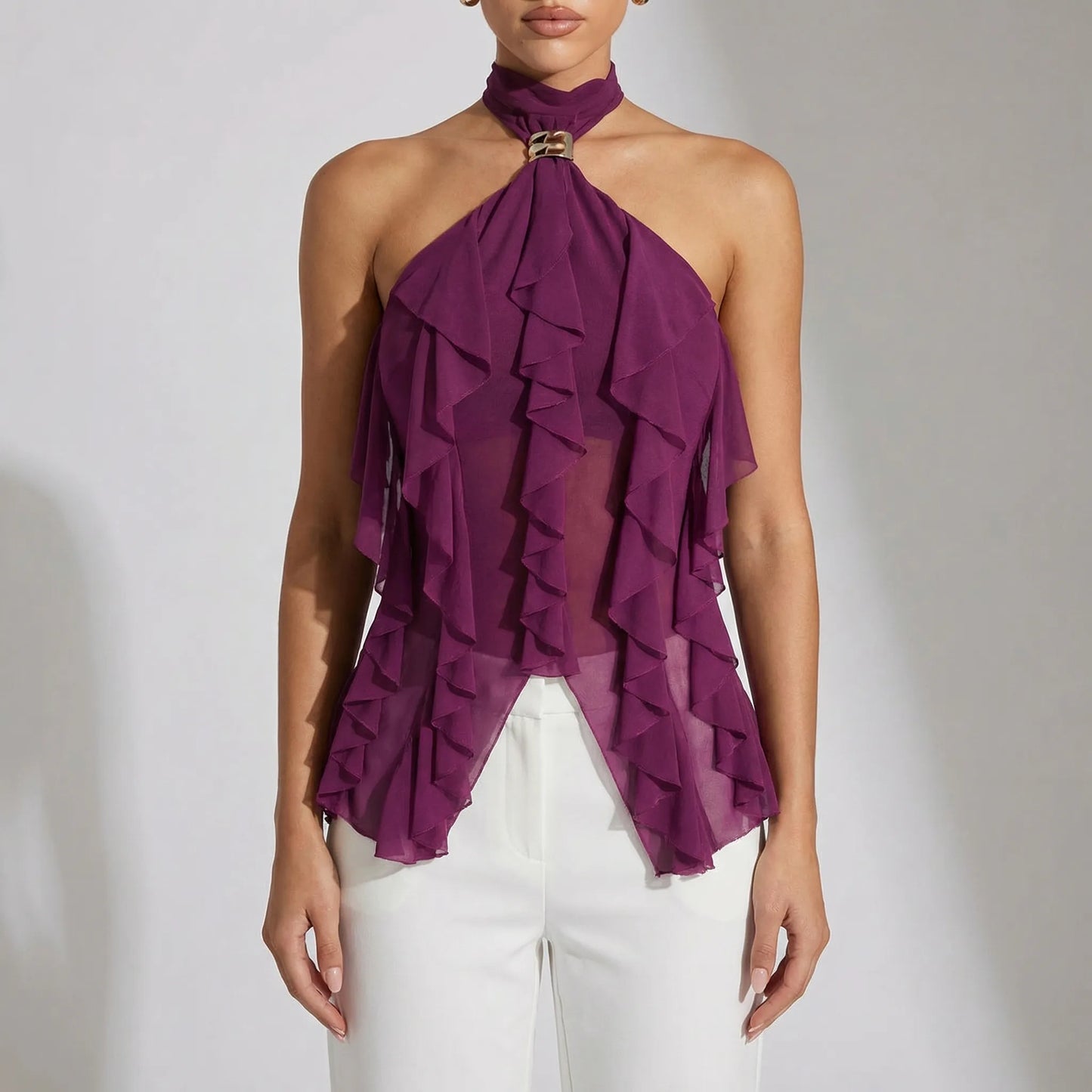 Ruffella | Halter Neck Ruffle Top For Women