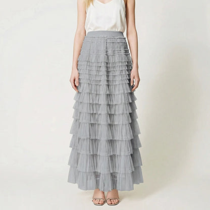 Ruvella | Ankle-Length Tiered Ruffle Skirt
