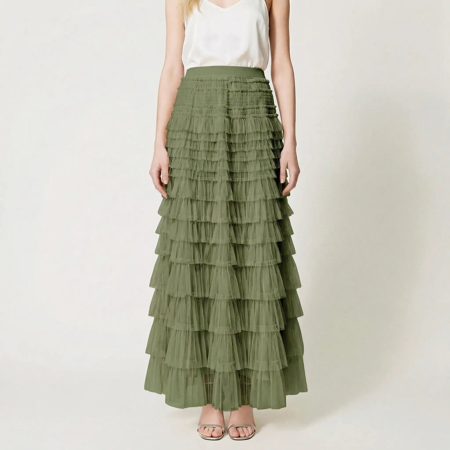 Ruvella | Ankle-Length Tiered Ruffle Skirt