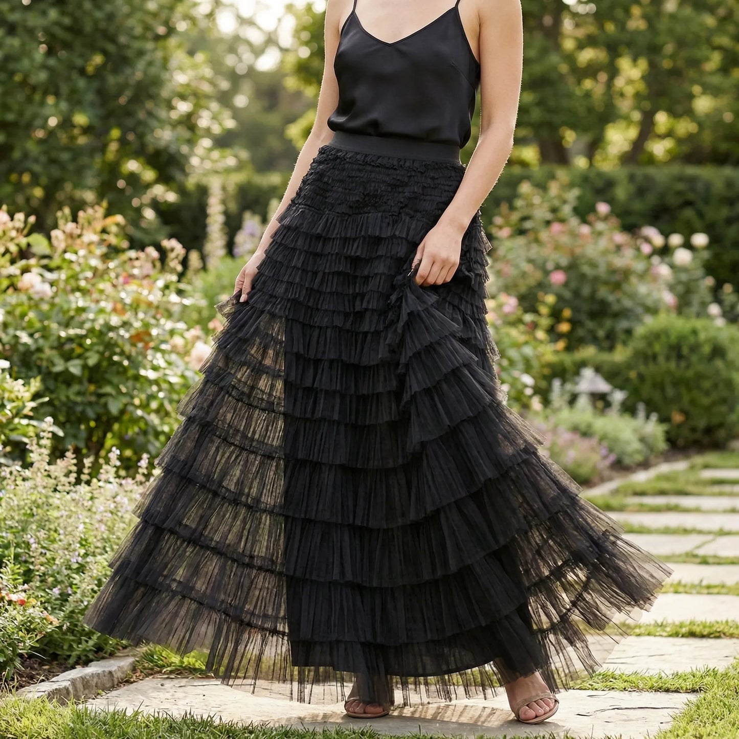 Ruvella | Ankle-Length Tiered Ruffle Skirt