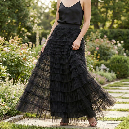 Ruvella | Ankle-Length Tiered Ruffle Skirt