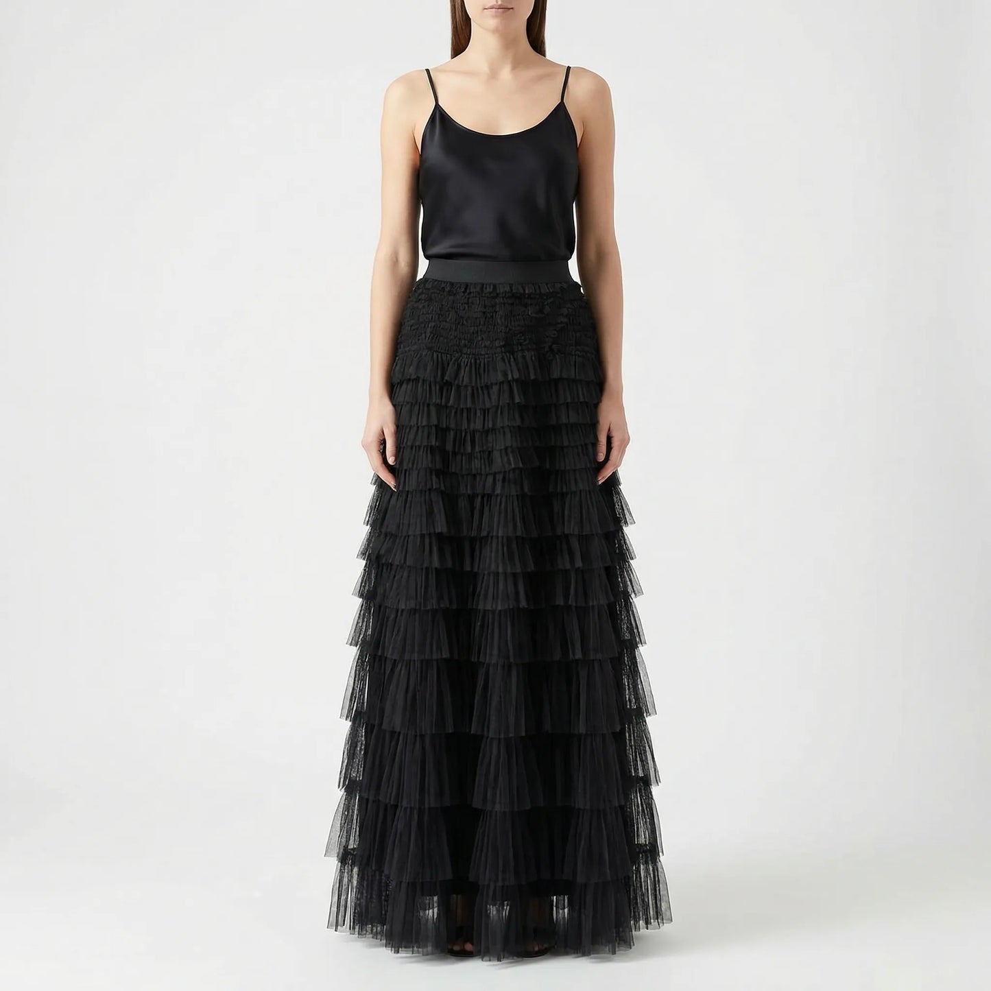 Ruvella | Ankle-Length Tiered Ruffle Skirt