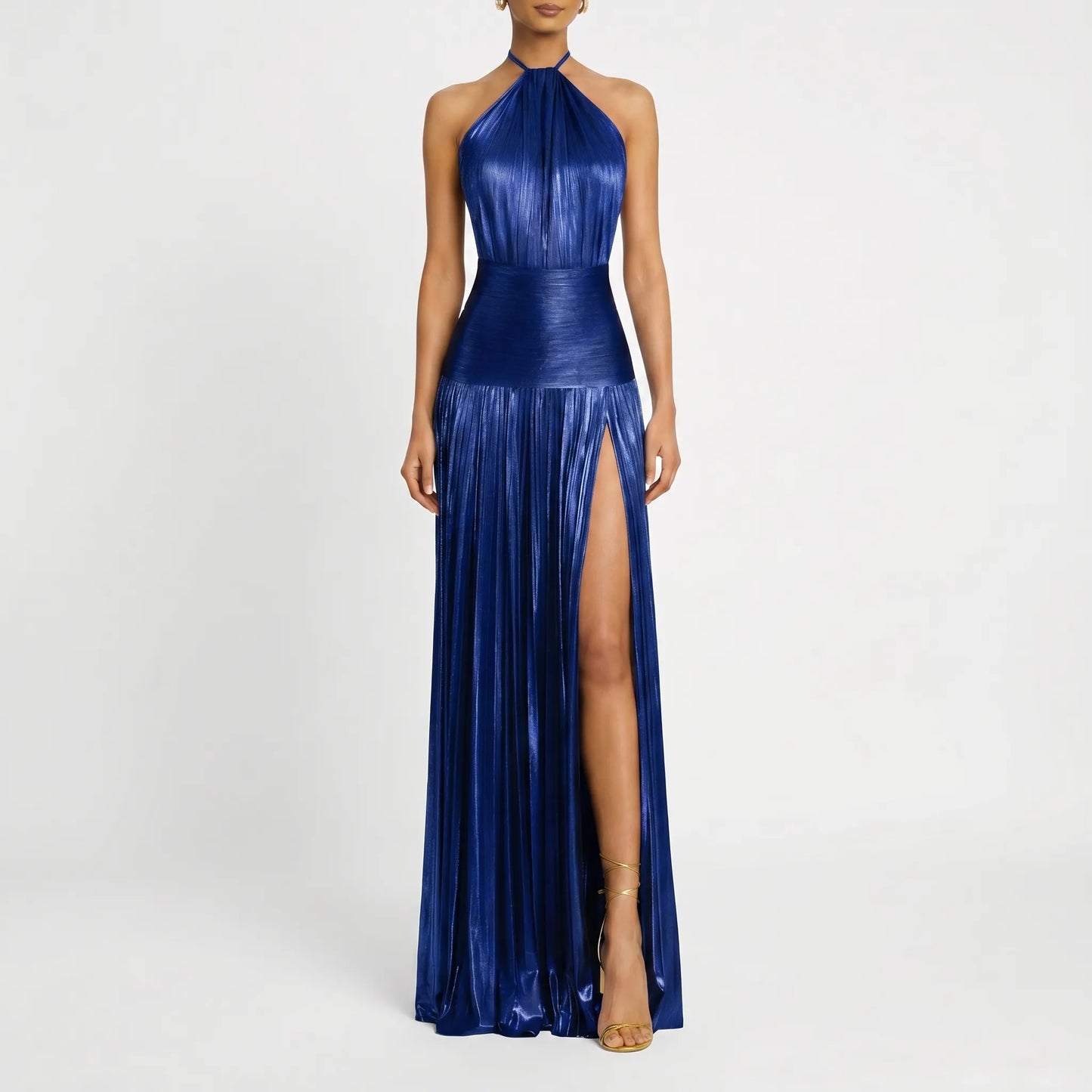 Satinya | Halter Neck Pleated Maxi Dress