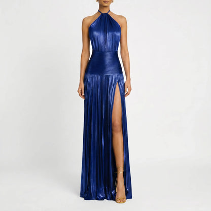 Satinya | Halter Neck Pleated Maxi Dress